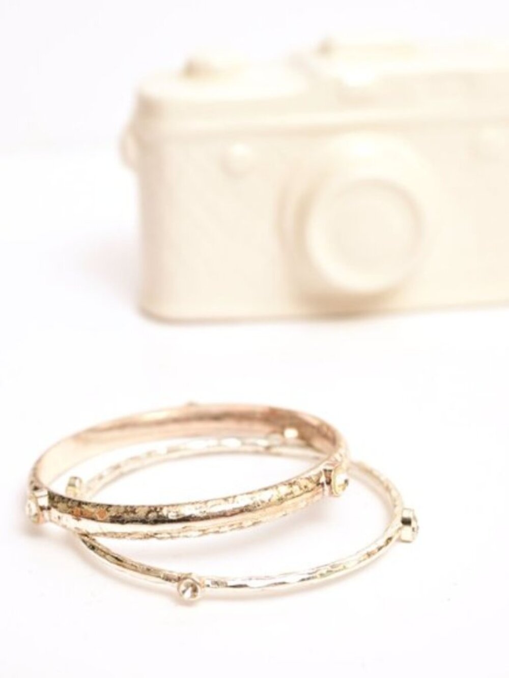 Copper Gold & Silver Stackable Bangle / Rhinestones Bangles- Set 2 - Picture 4 of 5